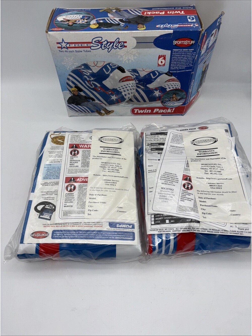Sportsstuff Free Style Snow Tubes (2) 44" Sledding Pool Inflatable TWO TUBES New